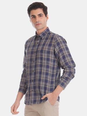 blue checkered linen casual shirt - 17616264 - Standard Image - 2
