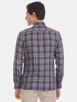 blue checkered linen casual shirt - 17616264 - Standard Image - 3