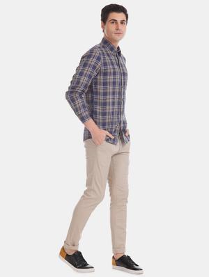 blue checkered linen casual shirt - 17616264 - Standard Image - 4