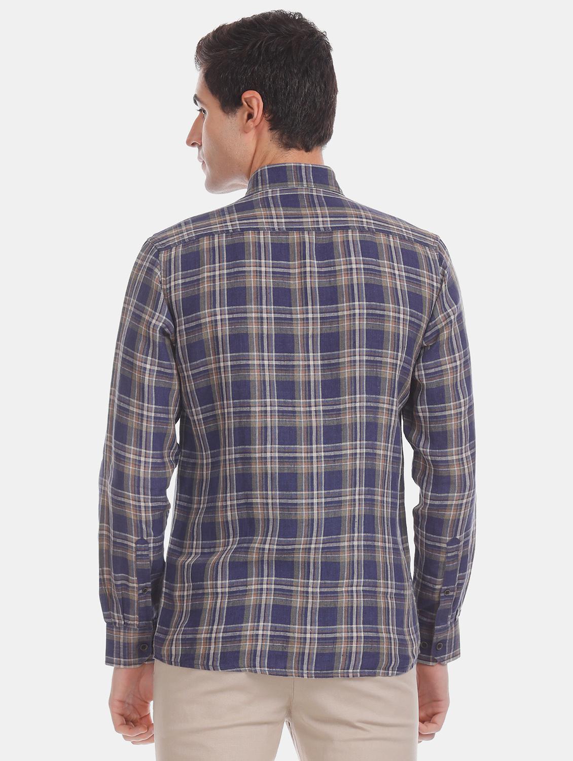 blue checkered linen casual shirt - 17616264 - Zoom Image - 3