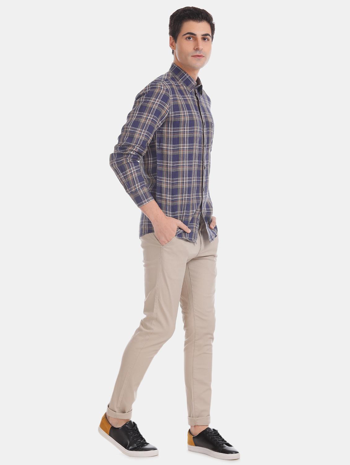 blue checkered linen casual shirt - 17616264 - Zoom Image - 4