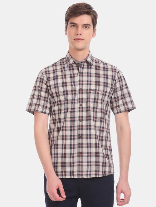 beige checkered casual shirt - 17616267 - Standard Image - 1
