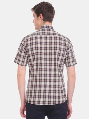 beige checkered casual shirt - 17616267 - Standard Image - 3