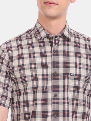 beige checkered casual shirt - 17616267 - Standard Image - 5