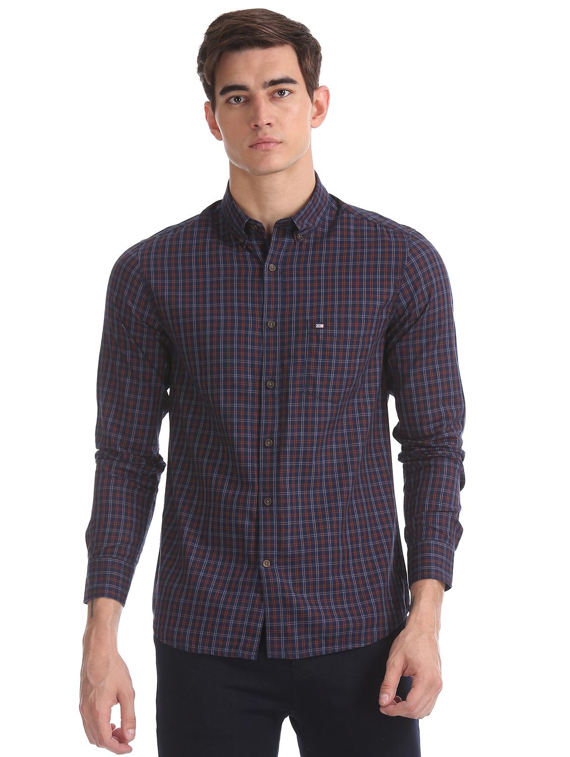 navy blue checkered casual shirt - 17616277 - Zoom Image - 1