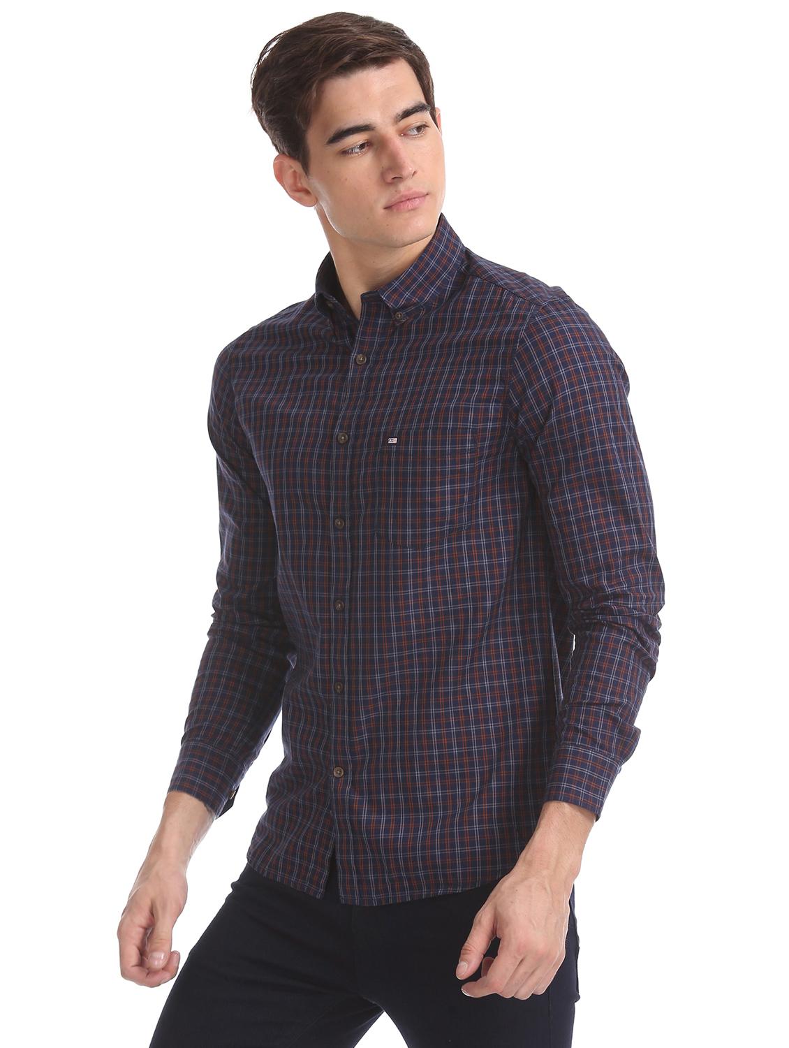 navy blue checkered casual shirt - 17616277 - Zoom Image - 2