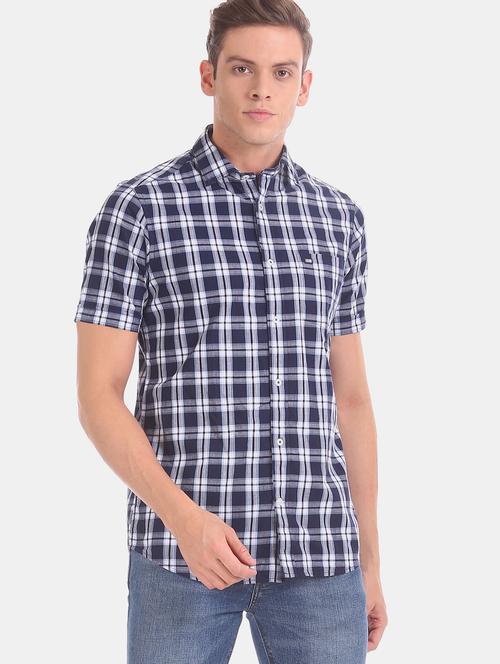 navy blue checkered casual shirt - 17616289 - Very Small Image - 1