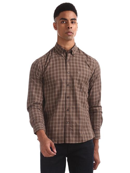 brown checkered casual shirt - 17616293 - Standard Image - 1