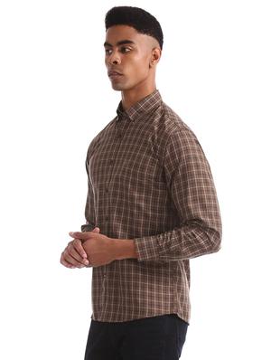 brown checkered casual shirt - 17616293 - Standard Image - 2