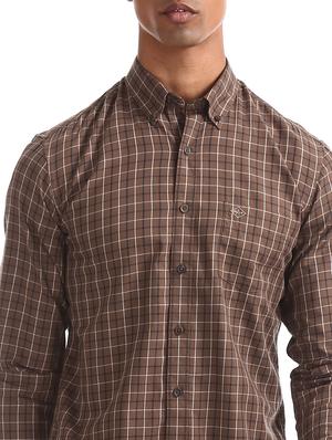brown checkered casual shirt - 17616293 - Standard Image - 5