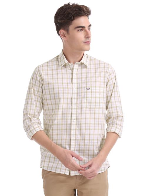 beige checkered casual shirt - 17616303 - Standard Image - 1