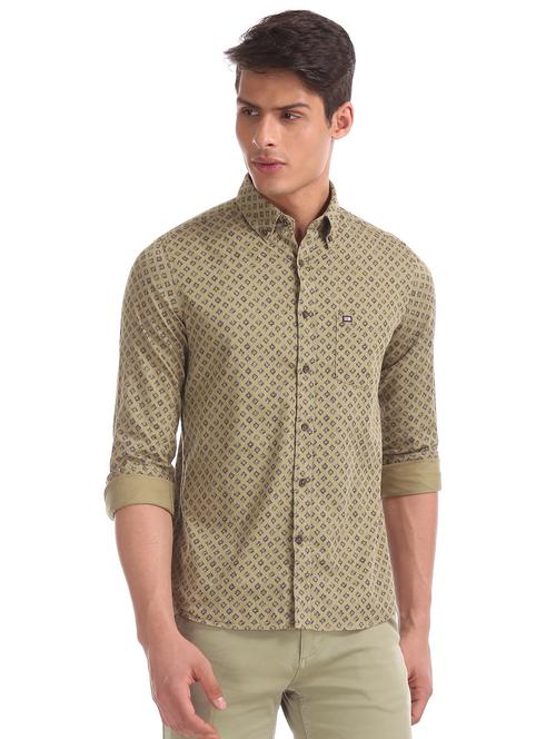 olive green printed casual shirt - 17616312 - Standard Image - 1