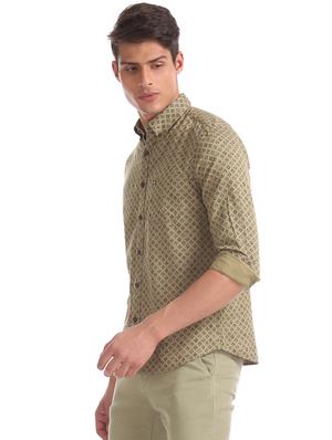 olive green printed casual shirt - 17616312 - Standard Image - 2