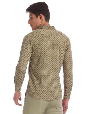 olive green printed casual shirt - 17616312 - Standard Image - 3