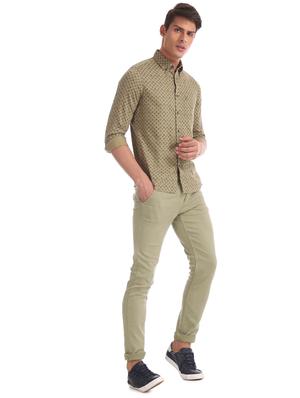 olive green printed casual shirt - 17616312 - Standard Image - 4