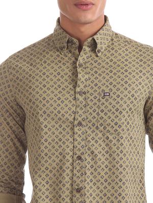 olive green printed casual shirt - 17616312 - Standard Image - 5