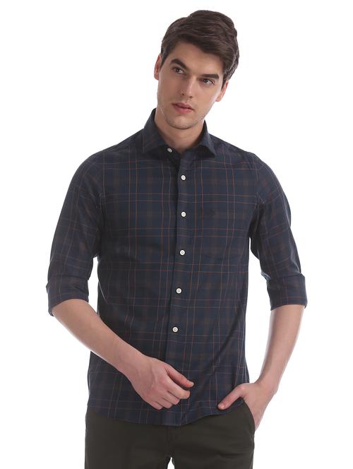 navy blue checkered casual shirt - 17616329 - Standard Image - 1