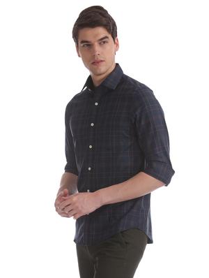 navy blue checkered casual shirt - 17616329 - Standard Image - 2