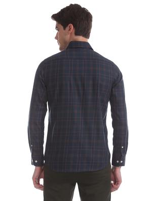 navy blue checkered casual shirt - 17616329 - Standard Image - 3