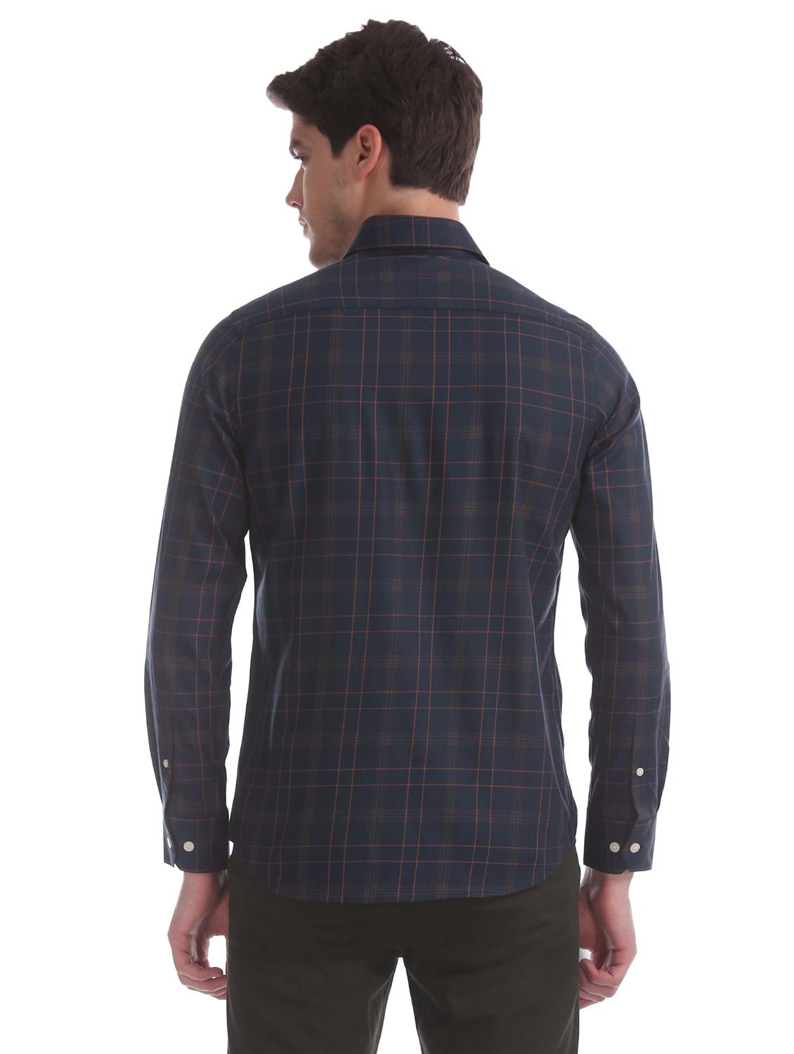 navy blue checkered casual shirt - 17616329 - Zoom Image - 3