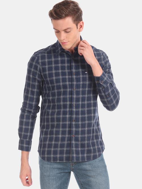 navy blue checkered casual shirt - 17616353 - Standard Image - 1