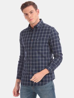 navy blue checkered casual shirt - 17616353 - Standard Image - 2