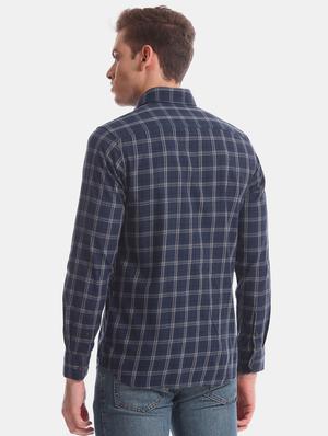 navy blue checkered casual shirt - 17616353 - Standard Image - 3