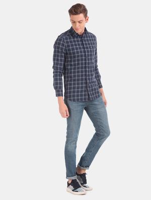 navy blue checkered casual shirt - 17616353 - Standard Image - 4