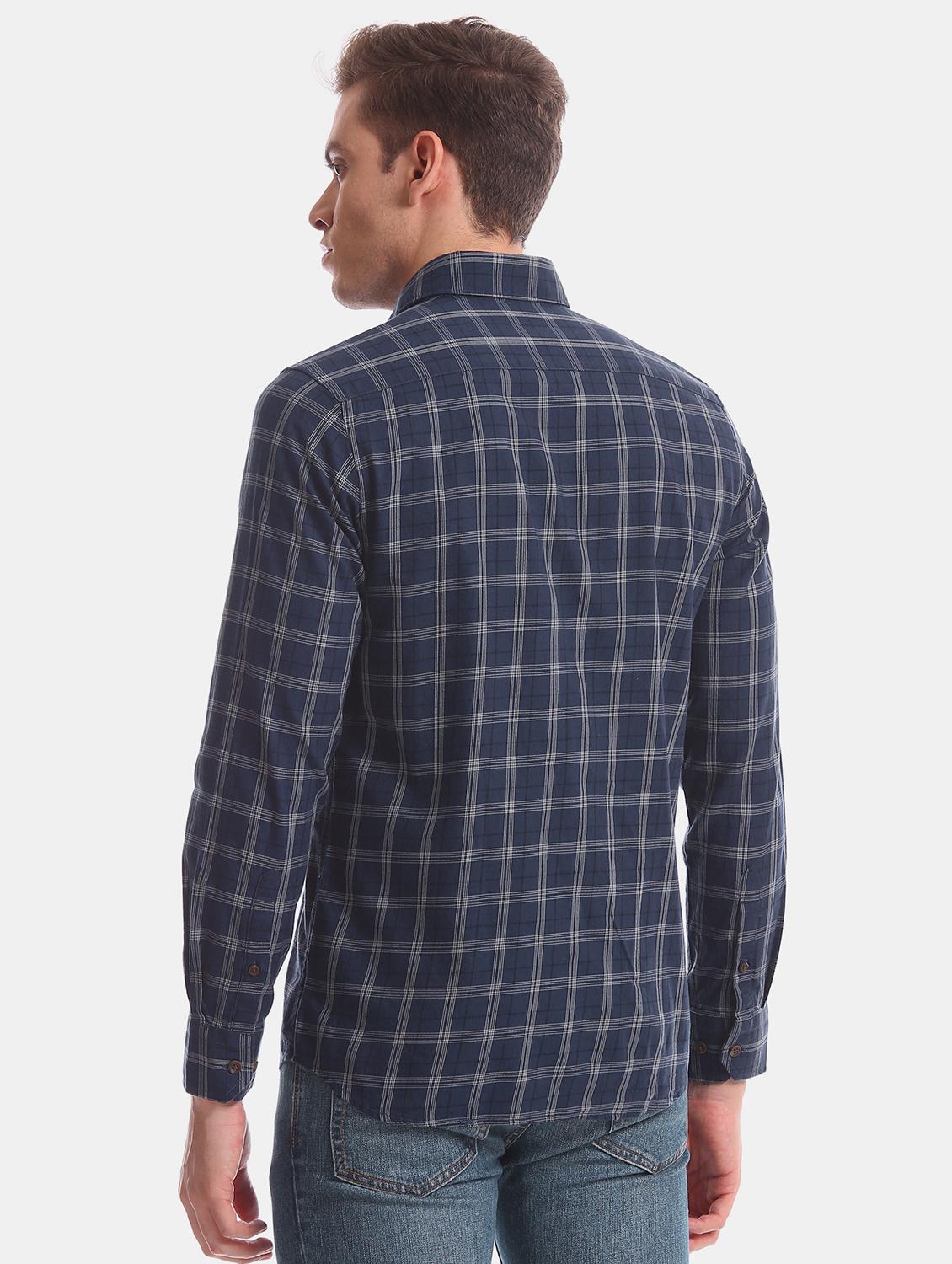 navy blue checkered casual shirt - 17616353 - Zoom Image - 3