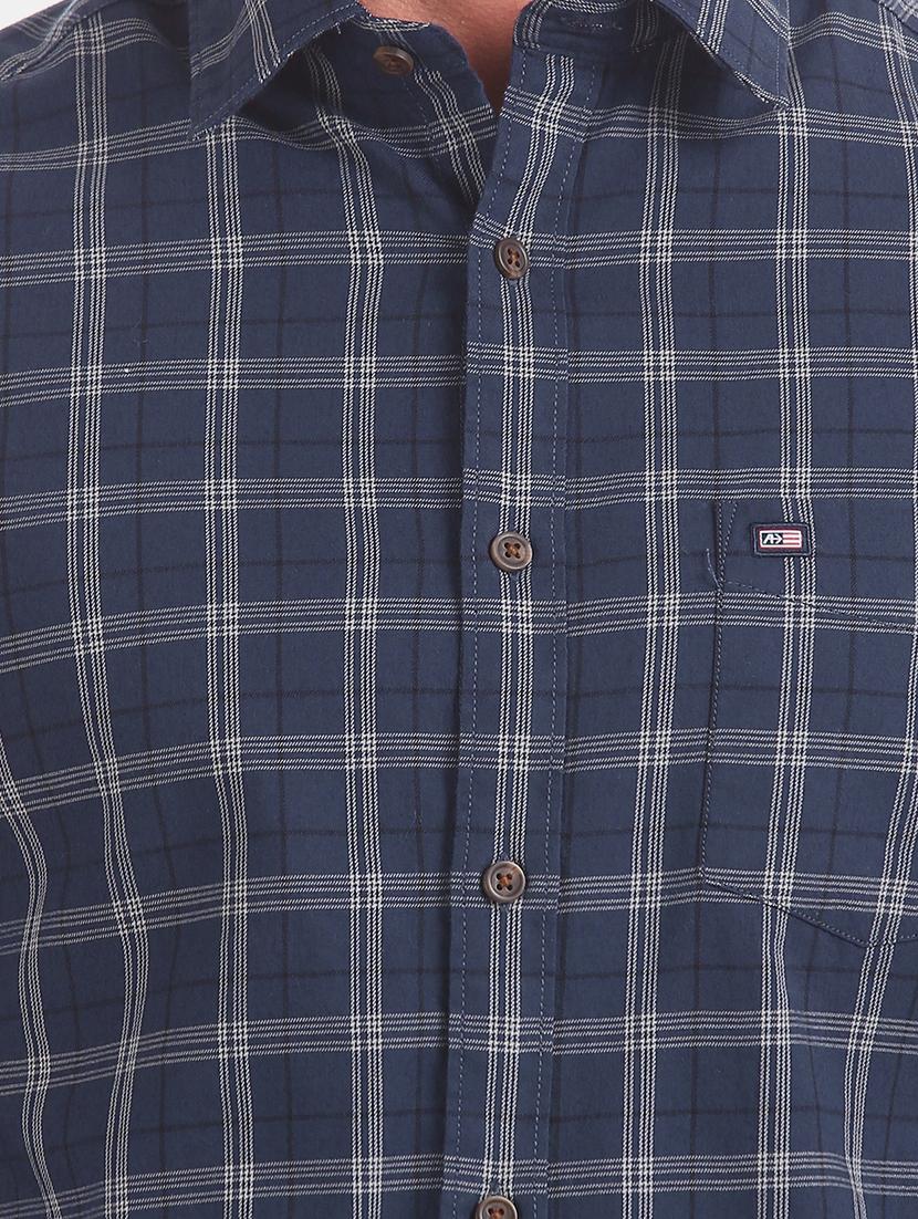 navy blue checkered casual shirt - 17616353 - Zoom Image - 5