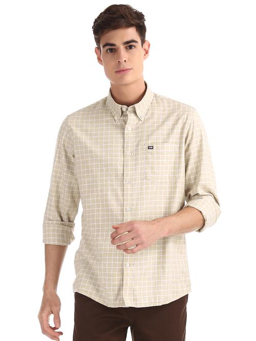 beige checkered casual shirt - 17616360 - Standard Image - 1