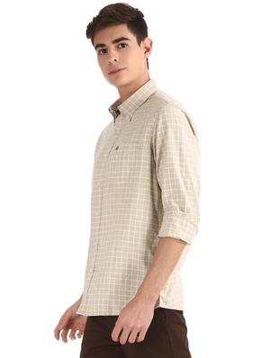 beige checkered casual shirt - 17616360 - Standard Image - 2