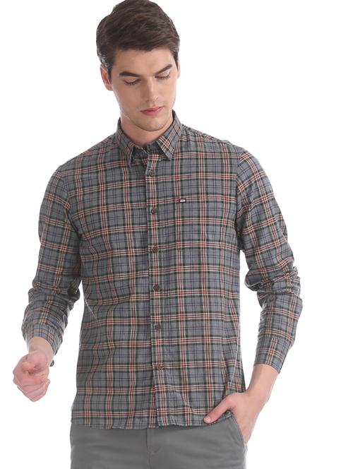 grey checkered casual shirt - 17616377 - Standard Image - 1