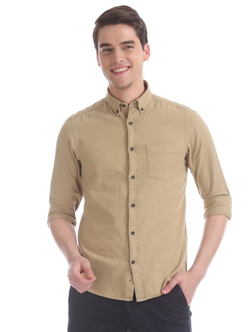 beige solid casual shirt - 17616386 - Standard Image - 1