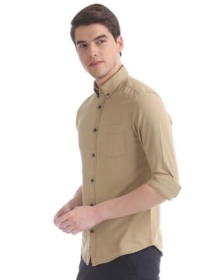 beige solid casual shirt - 17616386 - Standard Image - 2