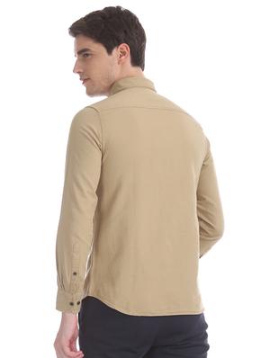 beige solid casual shirt - 17616386 - Standard Image - 3