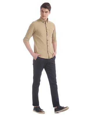 beige solid casual shirt - 17616386 - Standard Image - 4