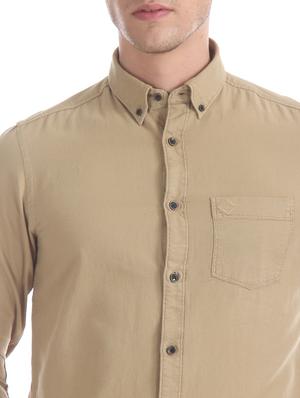 beige solid casual shirt - 17616386 - Standard Image - 5