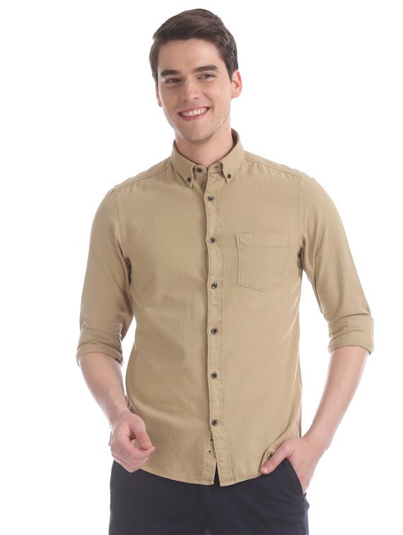 beige solid casual shirt - 17616386 - Zoom Image - 1