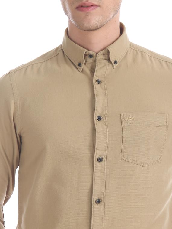 beige solid casual shirt - 17616386 - Zoom Image - 5