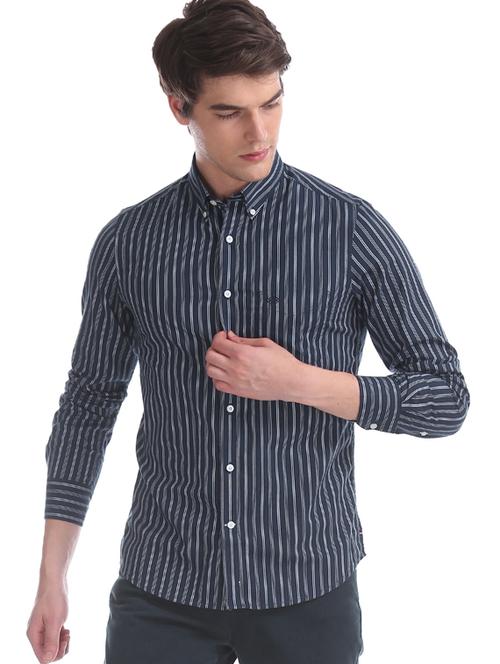 navy blue striped casual shirt - 17616392 - Standard Image - 1