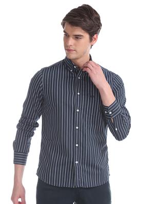 navy blue striped casual shirt - 17616392 - Standard Image - 2