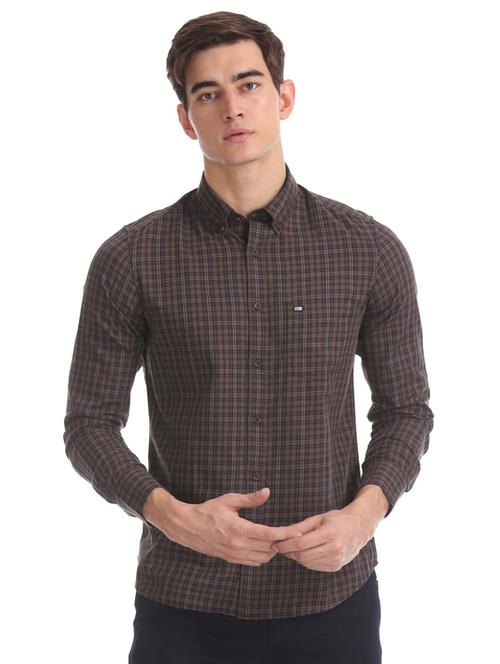 brown checkered casual shirt - 17616399 - Standard Image - 1