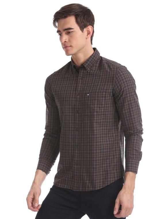 brown checkered casual shirt - 17616399 - Zoom Image - 2