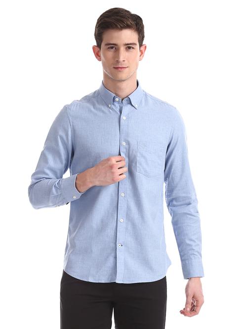 blue solid casual shirt - 17616403 - Standard Image - 1