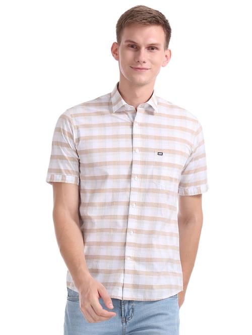 beige checkered casual shirt - 17616411 - Standard Image - 1