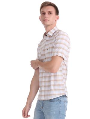 beige checkered casual shirt - 17616411 - Standard Image - 2
