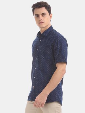 navy blue printed casual shirt - 17616414 - Standard Image - 2