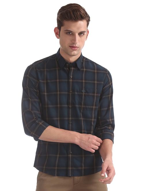 navy blue checkered casual shirt - 17616429 - Standard Image - 1