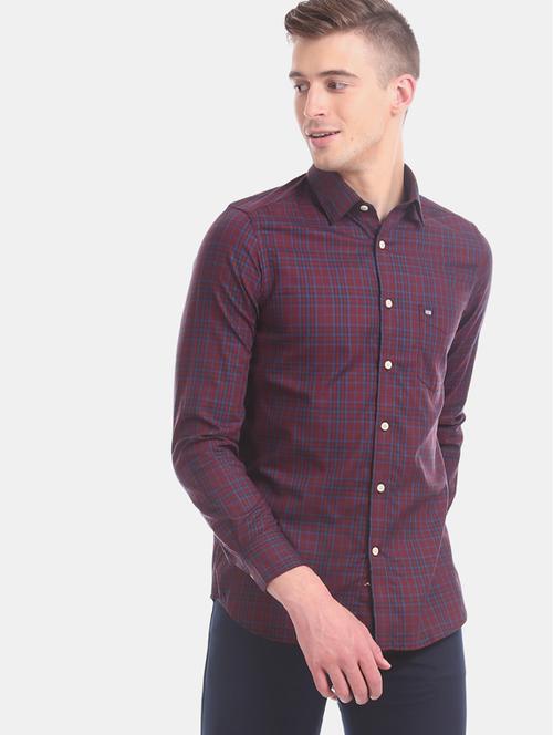 maroon checkered casual shirt - 17616430 - Standard Image - 1